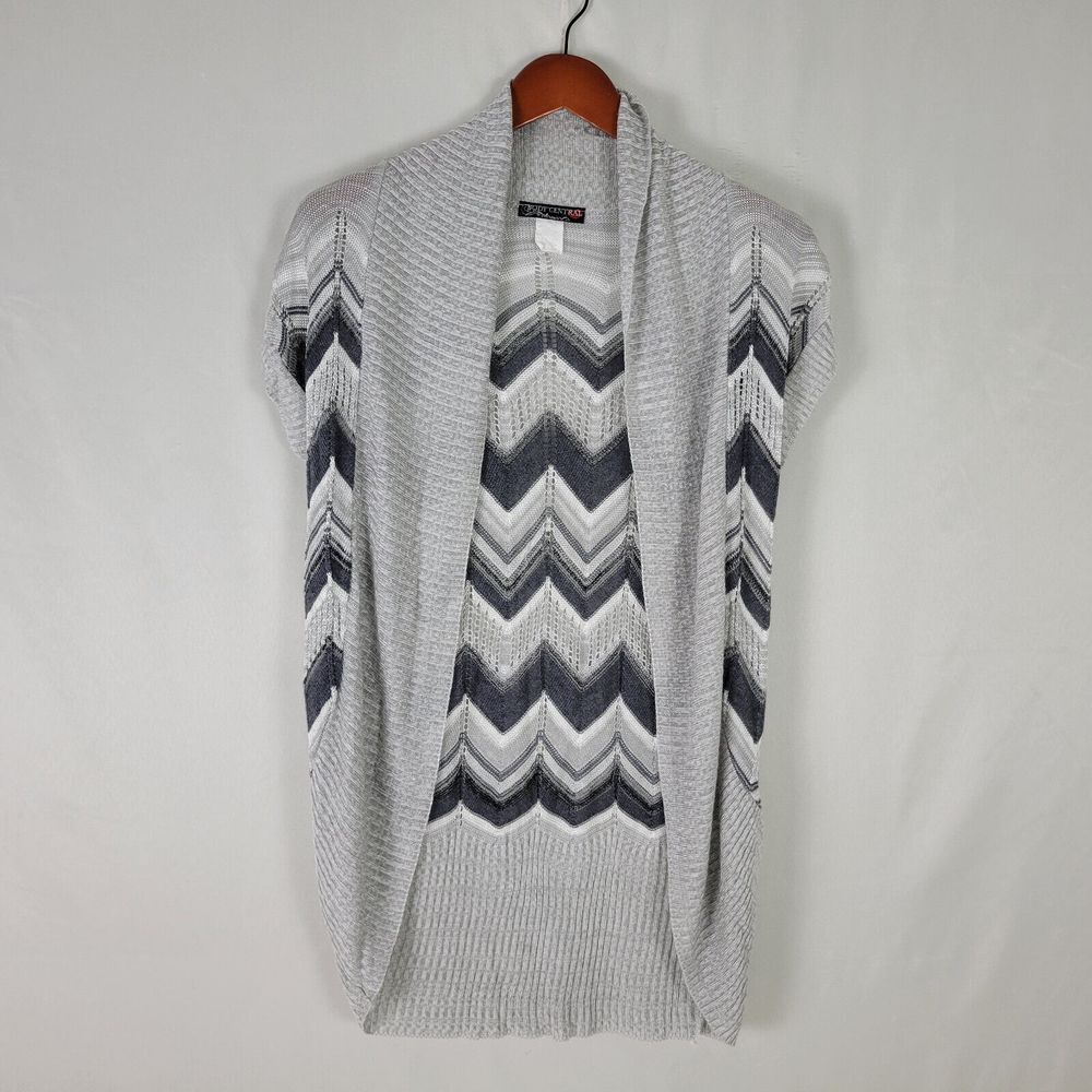Body Central Cardigan Womens Medium Gray‎ Open Knit Chevron Top Short Sleeve